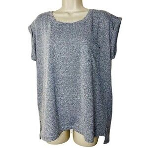 Calvin Klein Women’s Short Sleeve Sweater Size XL High Low Grey Chest Pocket